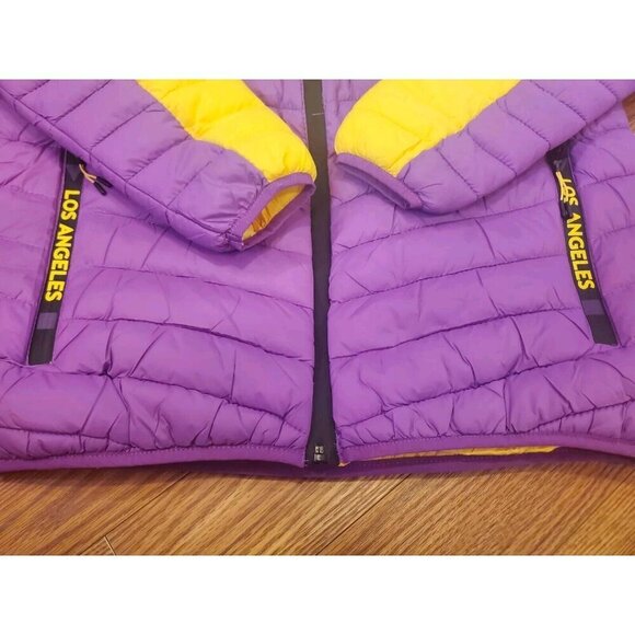 Los Angeles Purple Gold Puffer Jacket Men's Size Large Colorblock NWT - Picture 2 of 11
